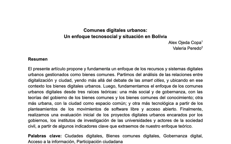 Urban Digital Commons: A Technosocial Approach and Situation in Bolivia