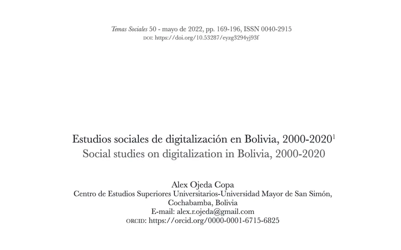 Social Studies of Digitalization in Bolivia, 2000-2020