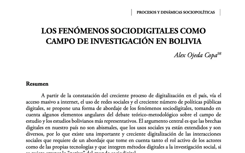 Sociodigital Phenomena as a Field of Research in Bolivia