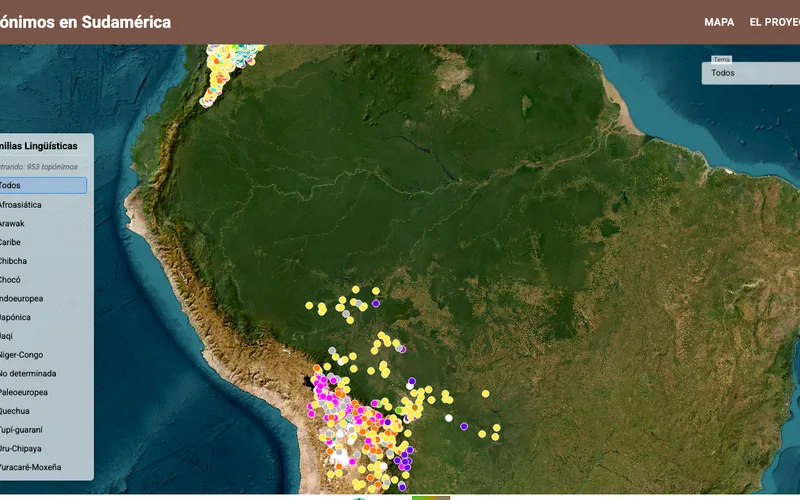 Map of place names in South America