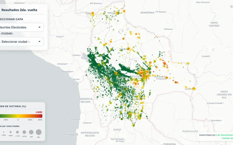 Map of runoff election results in Bolivia